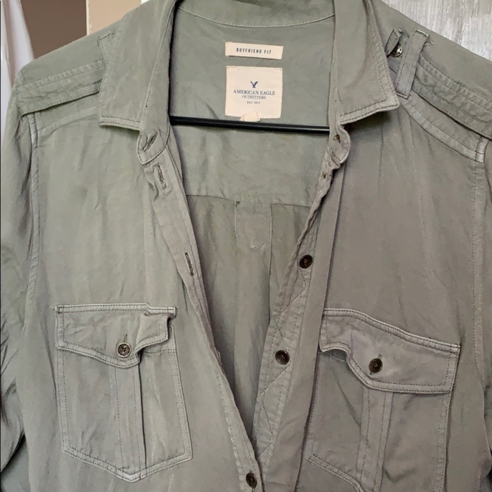 Olive green button down - Picture 3 of 5